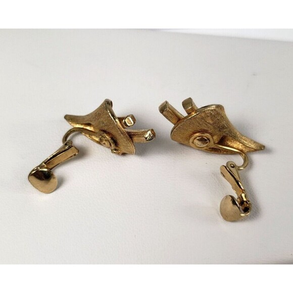 Vintage 1950's Cora Calla Lily Brown Yellow Baguette Rhinestone Clip-On Earrings - Picture 13 of 14